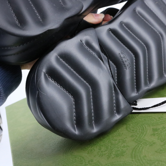 Gucci 41 Y2K Black Logo Shiny Rubber Platform Flip Flops Thongs Sandals E782 - Picture 7 of 16